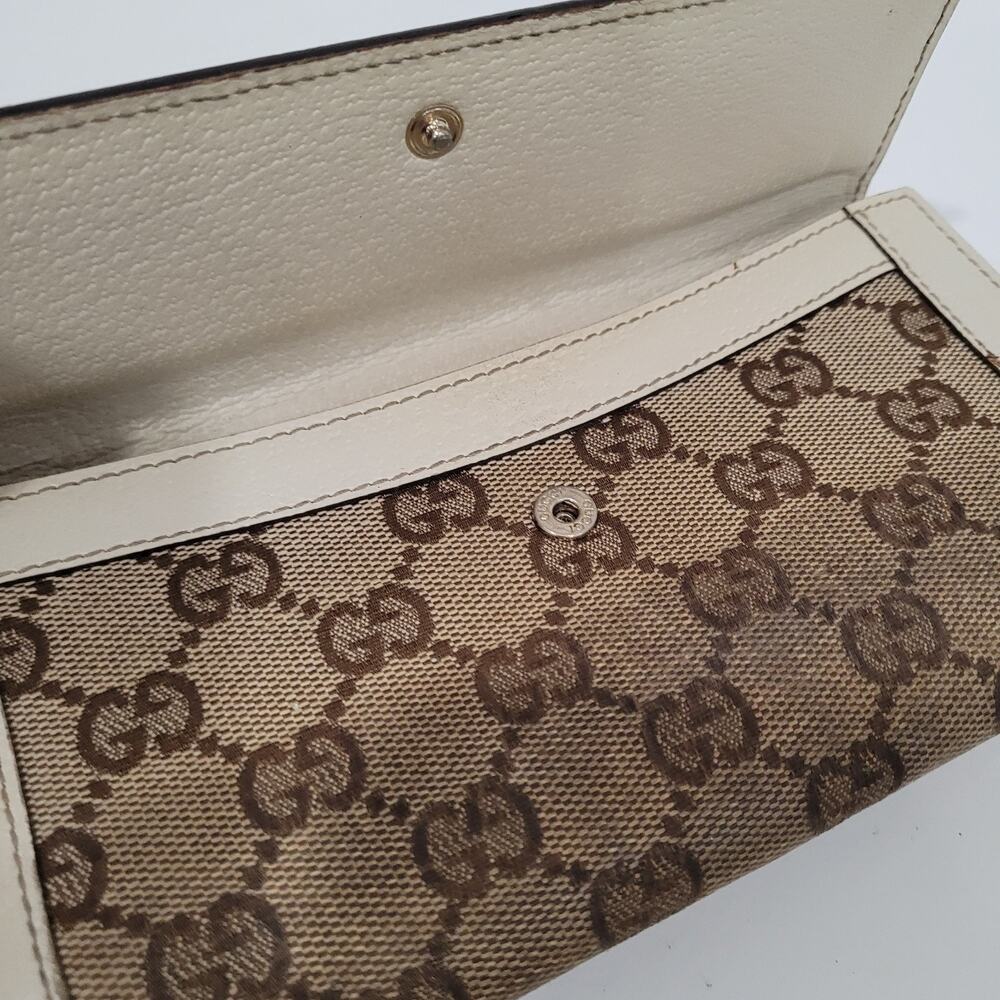 GUCCI Clutch Wallet Large Monogram Bifold White Beige Tan Vintage Designer Logo - Picture 10 of 13